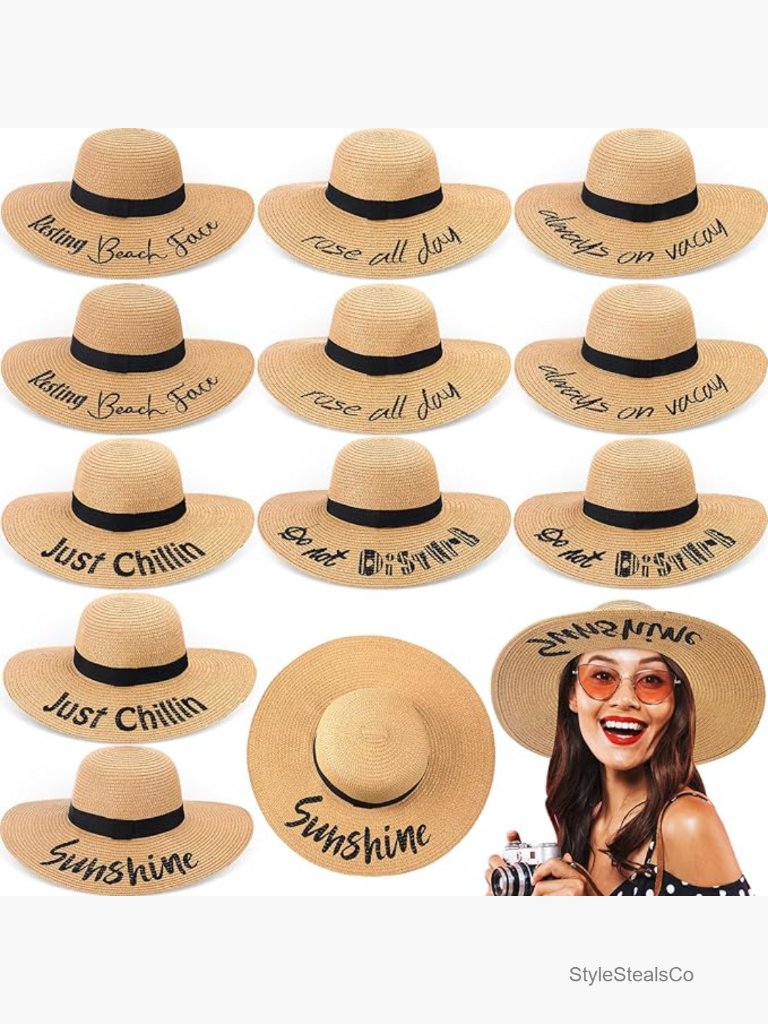 12 Pack Floppy Straw Sun Hat, Foldable Wide Brim With Adjustable Drawstring